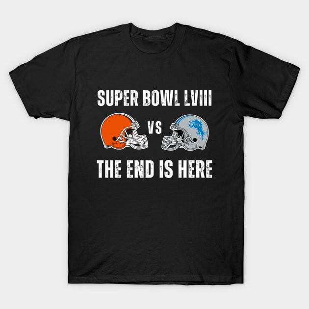 Super Bowl LVIII Browns Versus Lions 2024 Funny Football Fan T-Shirt by Little Duck Designs